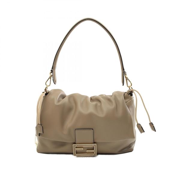 FENDI Mamma Baguette Shoulder Bag Leather Beige - Picture 1 of 4